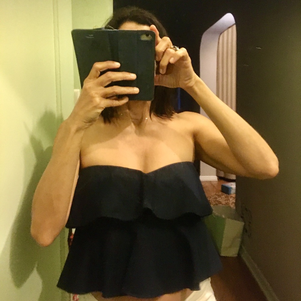Rebecca Taylor ruffle strapless top.